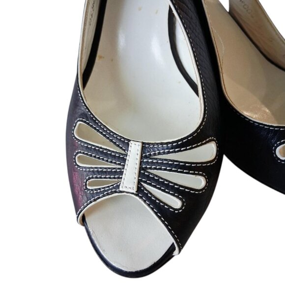 Brunomagli Italian Leather Black & White Cut-Out Ladies Heels Sz 6 - Picture 2 of 9
